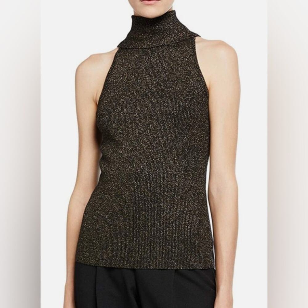 A.L.C. Susanna Metallic Sleeveless Turtleneck Top gold wool blend size large